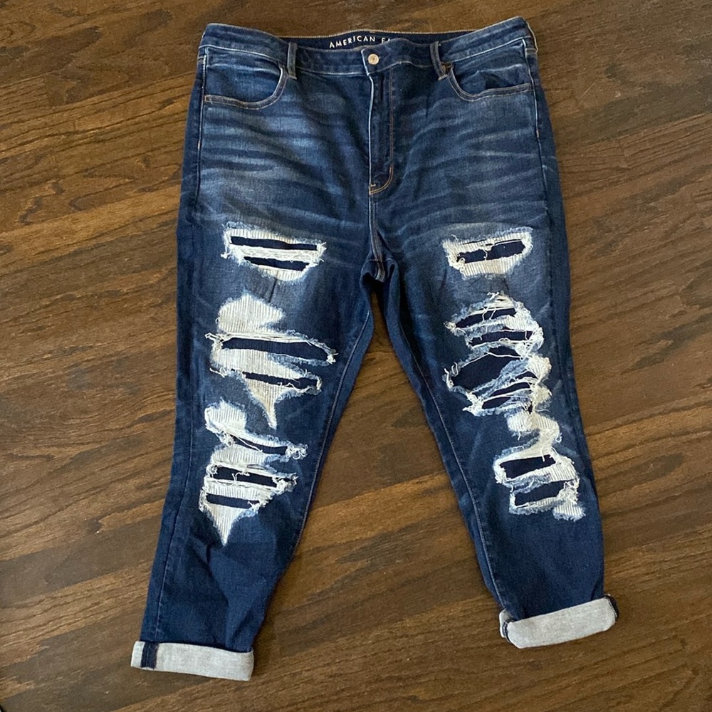American Eagle distressed super stretch hi rise skinny jeggings in dark wash‎